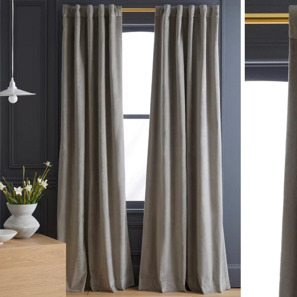 NWOT QUINCE 48x96 Cotton Velvet Room Darkening Curtain Light Grey 0608